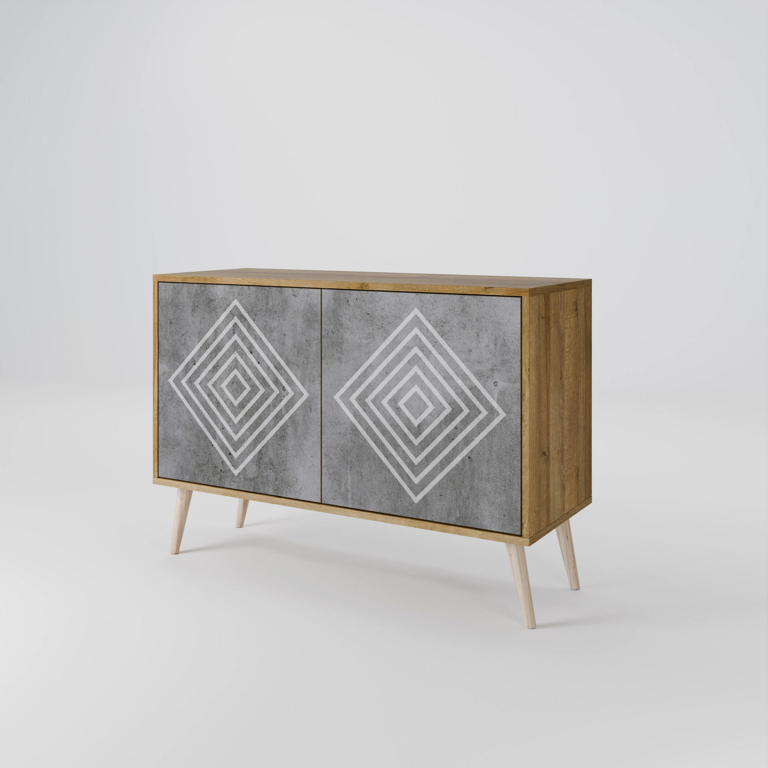 SIDEBOARD POLYGONAL ARTISTRY, Eicheneffekt, 111x42x77,5 cm, 2 Türen - Eichefarben/Buchefarben, Holzwerkstoff/Buchenholz (111/77.5/42cm) - SpaceRebels