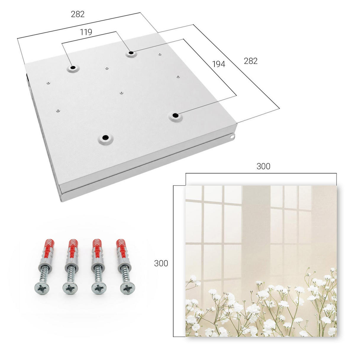 SCHLÜSSELBOX Weiß 30x30 cm – Türöffnung nach rechts - Blumen subtil - Beige, Metall (30/30/5cm) - TULUP