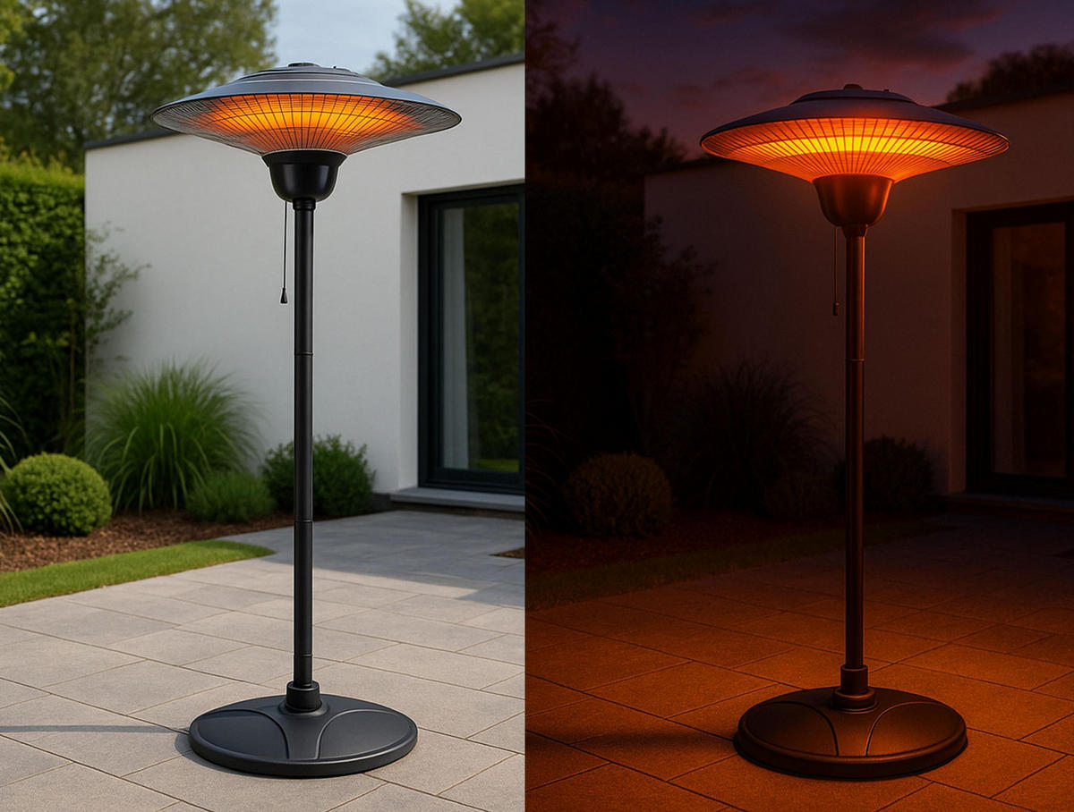 HALOGEN-HEIZUNG auf Standfuß Schwarz outdoortauglich und höhenverstellbar 1500 W - Schwarz, Kunststoff/Metall (51/200/51cm) - Purline