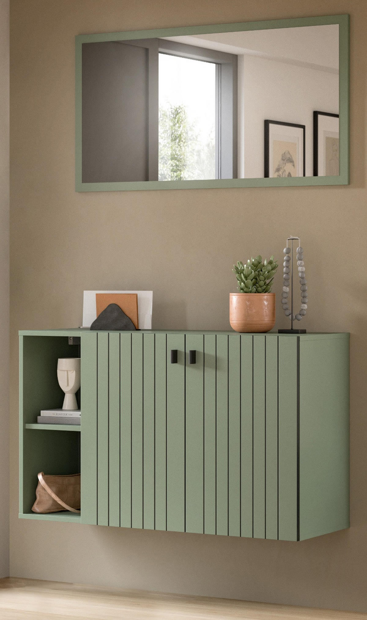 WANDSPIEGEL grün 106 x 55 cm, Garderobenspiegel mit Rahmen - Grün, Glas/Holzwerkstoff (106/55/2cm) - Inn.Furn