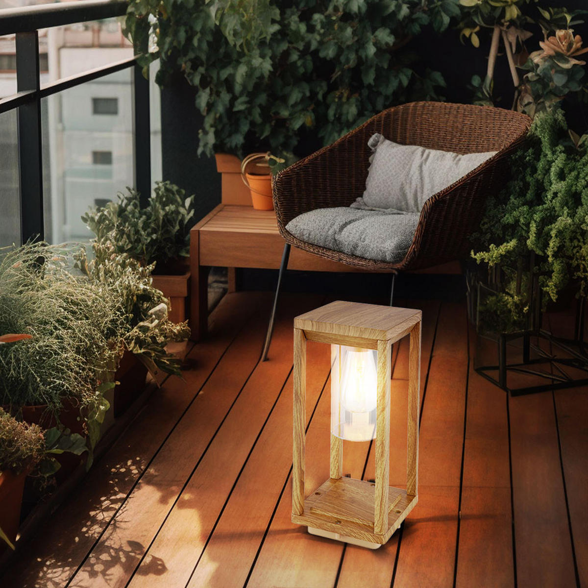 WEGELEUCHTE CANDELA Braun Holzoptik - Braun, Glas (15/15/35cm) - Globo Lighting