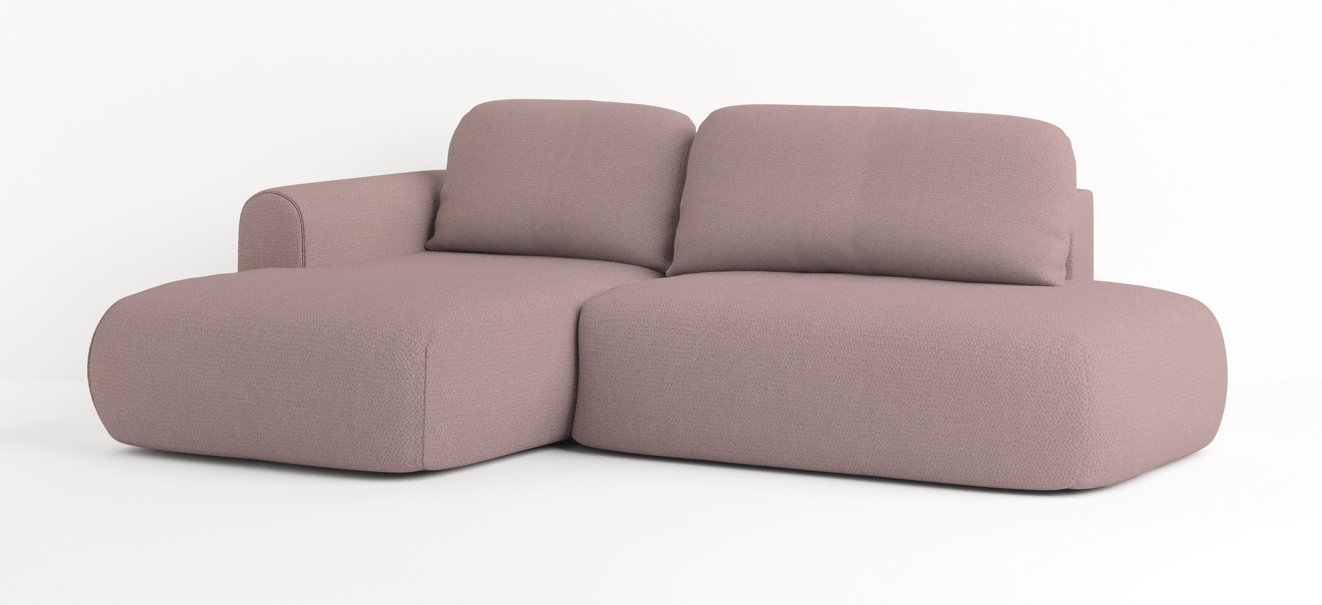 ECKSOFA NUVIRA L-S Rosa Geflochtener Stoff mit Schlaffunktion - Rosa, Holz (274/165cm) - MASSENO