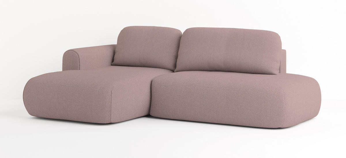 ECKSOFA NUVIRA L-S Rosa Geflochtener Stoff mit Schlaffunktion - Rosa, Holz (274/165cm) - MASSENO
