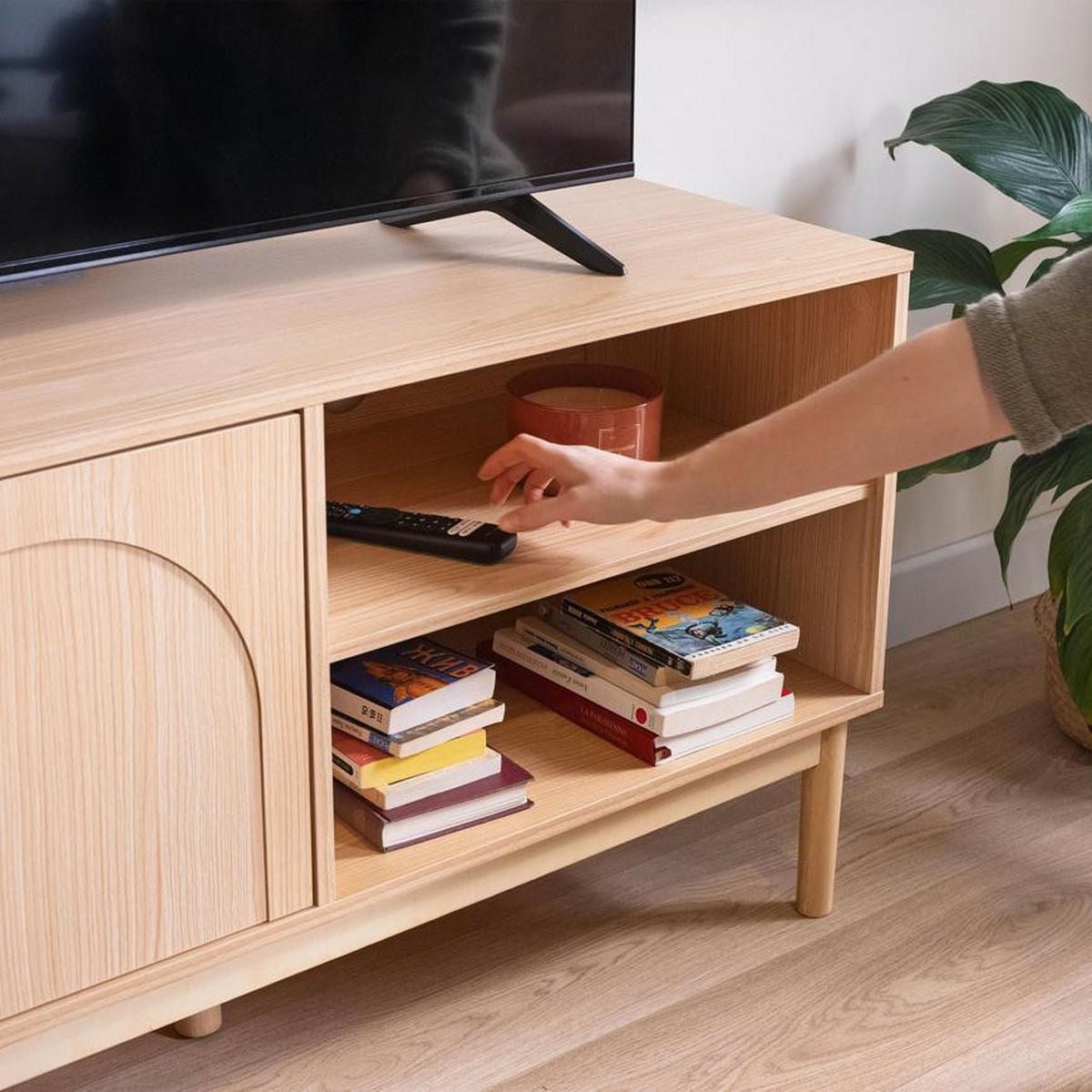 TV-LOWBOARD NOLAN Eichenholzfarbe stil Skandinavischer - Beige/Goldfarben, Holz/Metall (40/60/140cm) - Sicaan