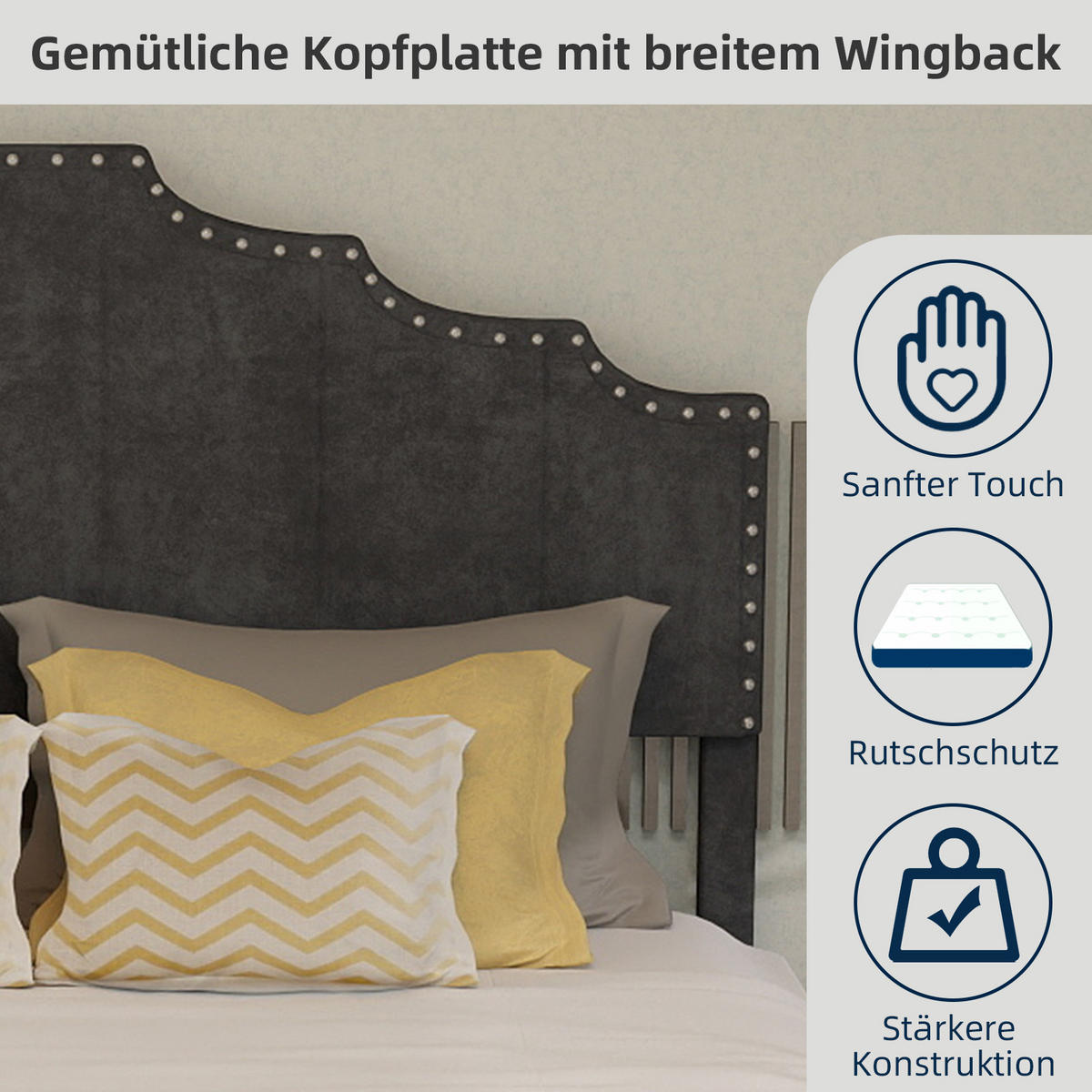 POLSTERBETT 140x200 cm Samt ohne Stauraum grau - Grau, Textil (140/200cm) - LEBENLANG