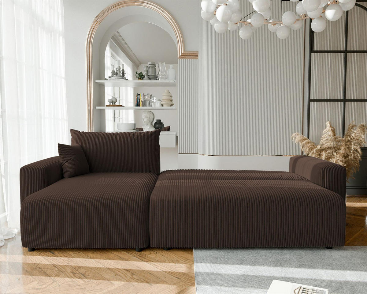 ECKSOFA Luna Max Mit Schlaffunktion - Dunkelbraun, Holzwerkstoff/Textil (278/145cm) - Fun Möbel