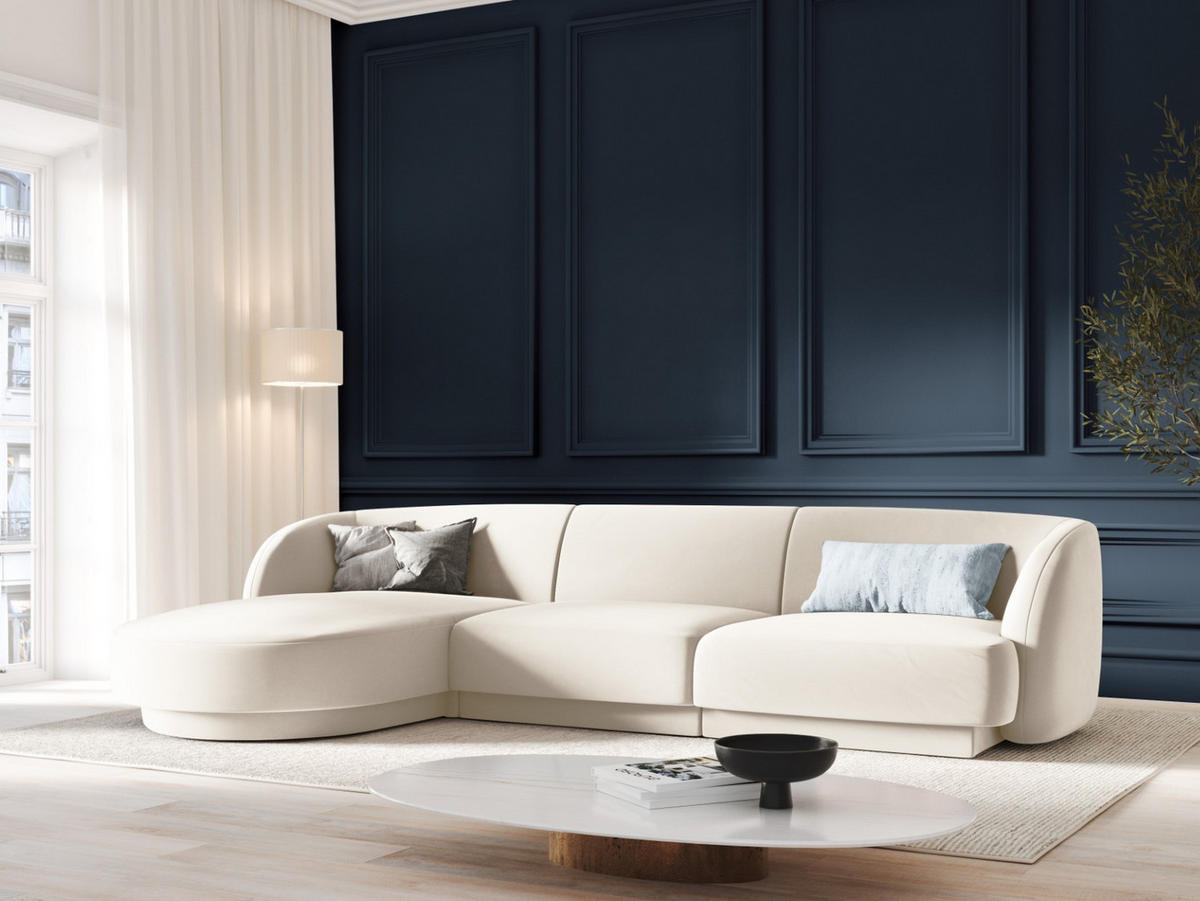 ECKSOFA links Miley aus Samt leichtes beige 4 Sitzplätze - Beige, Textil (156/255cm) - Micadoni