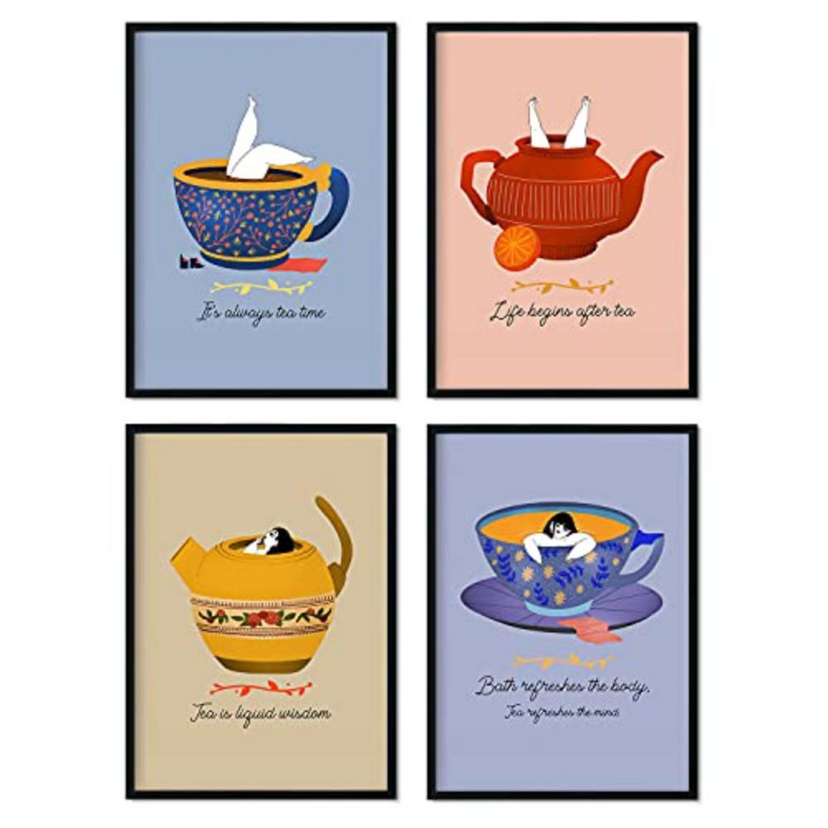 POSTER Set mit 4 Tee Blätter 2 A3 Schwarzer Rahmen - Schwarz, Papier (29.7/3cm) - Nacnic