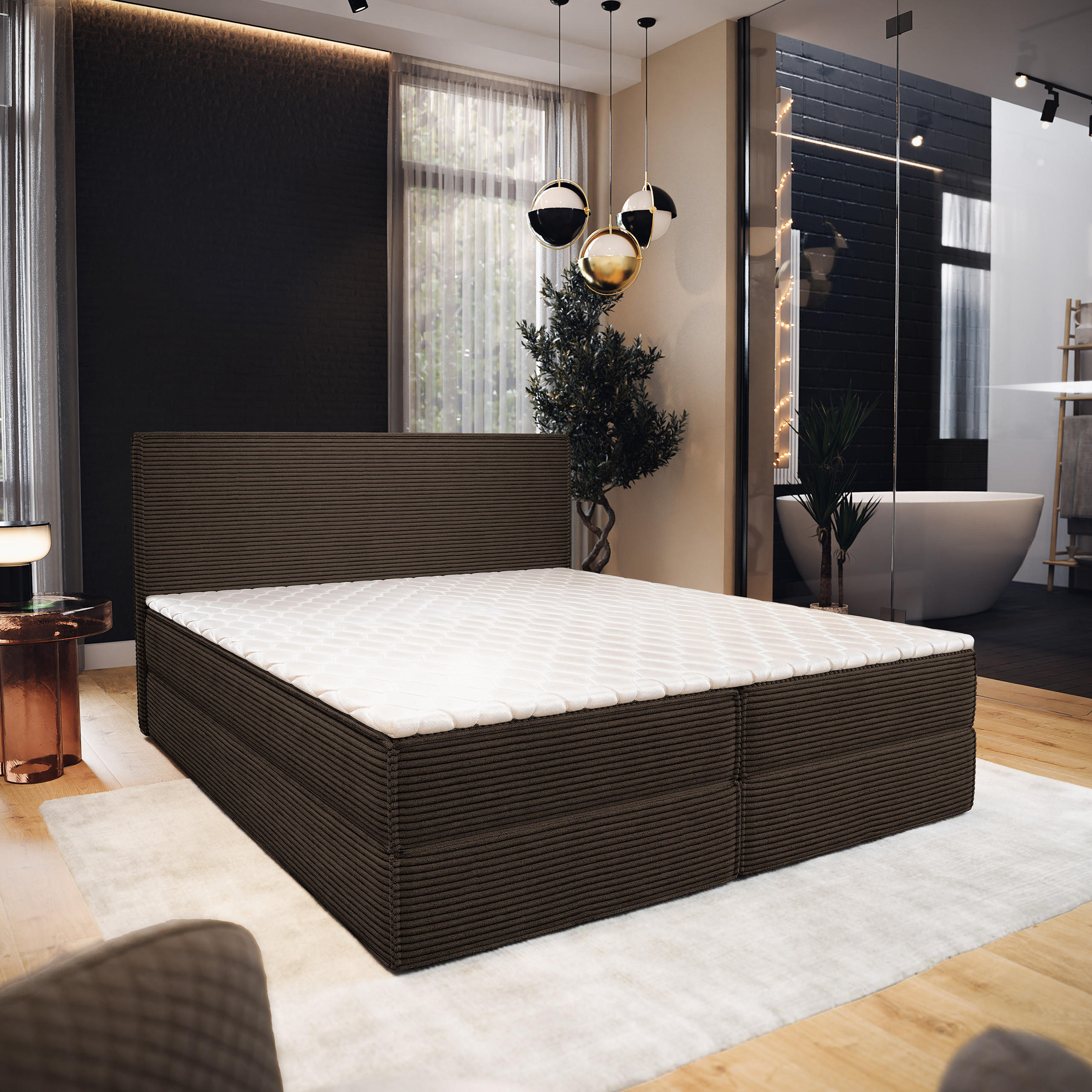 BOXBETT PELLIO 180x200 cm mit Matratze und Topper - Braun - Braun, Holz (180/200cm) - MASSENO