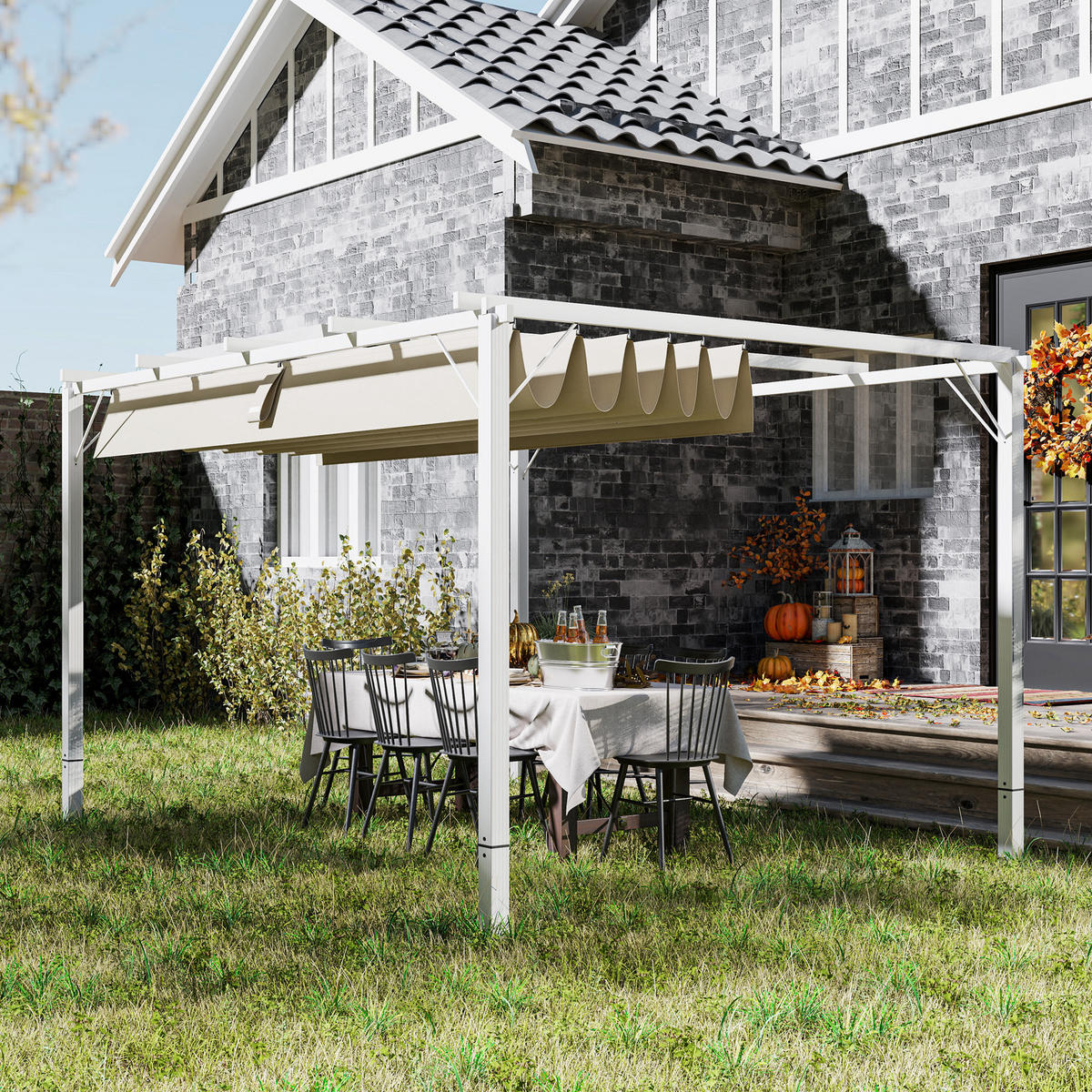 PERGOLA DE-12643 382/300/232 cm ausziehbar UPF30+ mit Magnet Weiß - Weiß, Metall (300/232/382cm) - ComfortXL