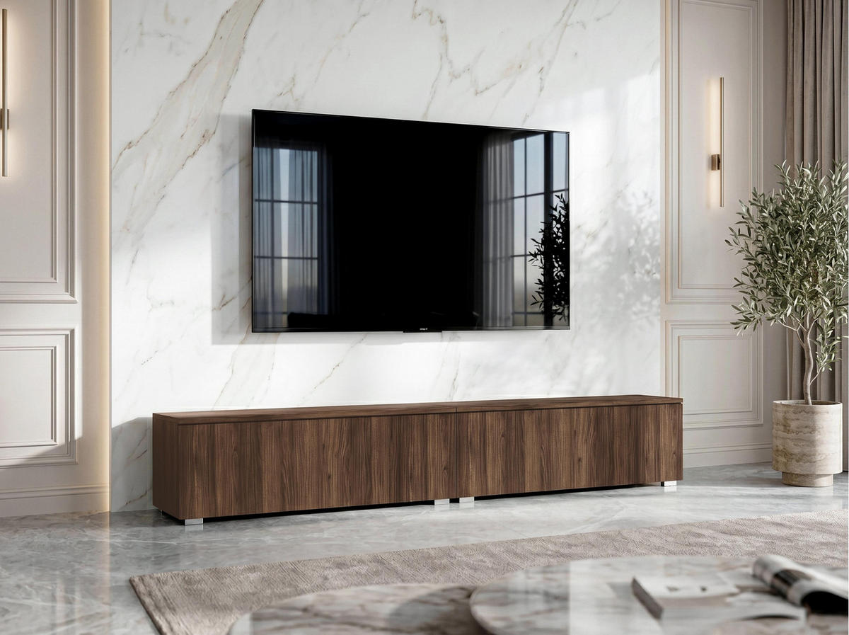 LOWBOARD Barvo 2x100 Nussbaum Warmia 200/36,5/32 cm – hängend oder stehend - Nussbaumfarben, Holzwerkstoff/Kunststoff (200/36.5/32cm) - AX Living