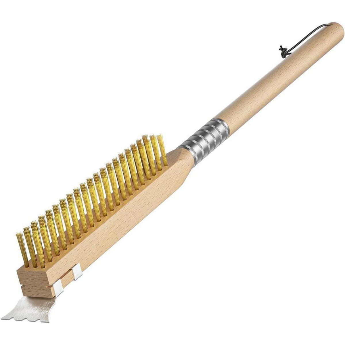 PIZZAOFENBÜRSTE mit Schaber Messingborsten Holzgriff 63,5 cm - Braun, Holz (9.8/5.2/63.5cm)