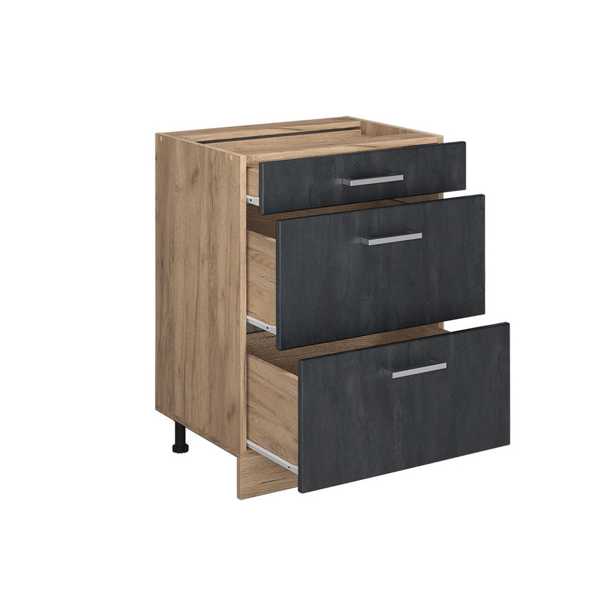 KÜCHENUNTERSCHRANK R-Line Schwarz Beton 60 cm AP Marmor - Eiche Wotan/Schwarz, Holzwerkstoff (60/81.6/60cm) - Vicco