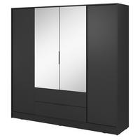 KLEIDERSCHRANK mit Spiegel 206 cm Kalma, 4 Türen, 2 Schubladen, Schwarz - Schwarz, Holz (206/200/51cm) - Emporius