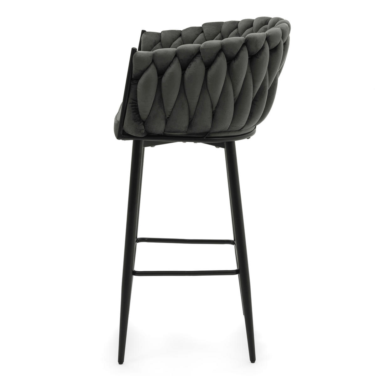 BARHOCKER LATINA gepolsterter mit Steppung - grau - Samt Velour - Schwarz/Grau, Metall (54/95/55cm) - NEW HOME