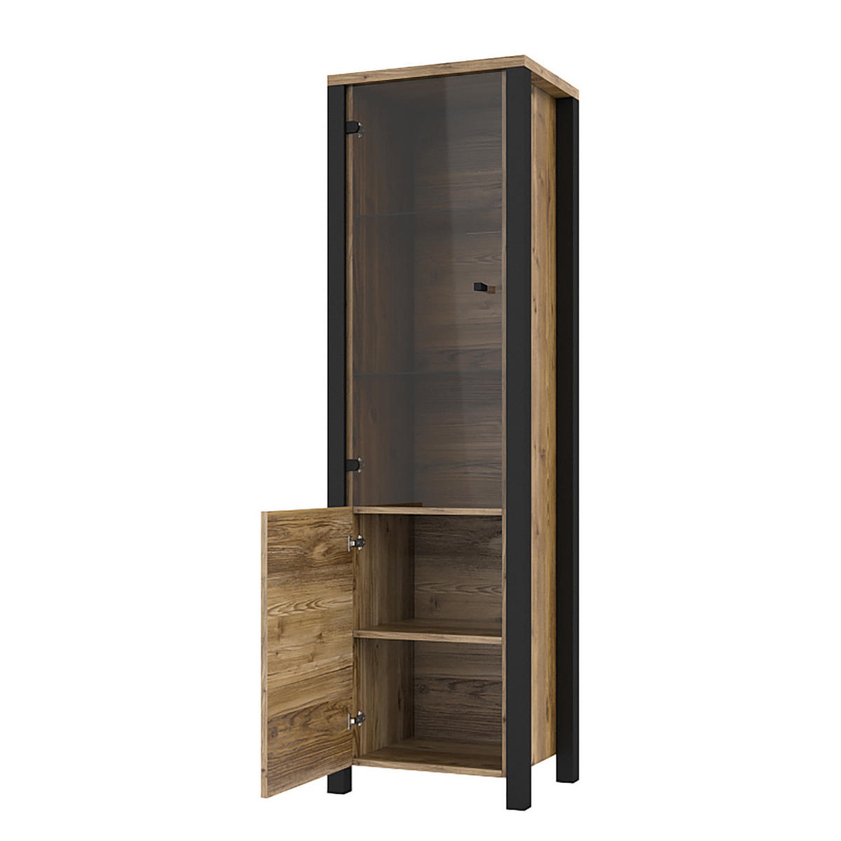 STANDVITRINE - Fichtefarben/Schwarz, Holzwerkstoff/Kunststoff (56/191/43cm) - home24