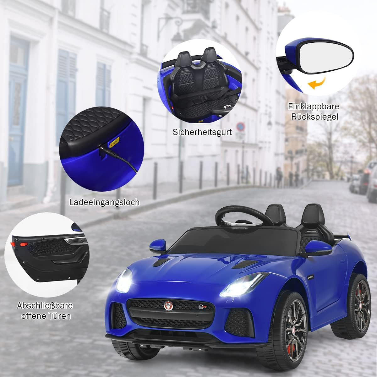 KINDERAUTO Jaguar 12V Elektro Blau - Blau, Kunststoff (107.5/66/50cm) - COSTWAY