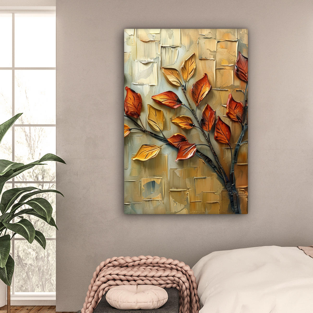 LEINWANDBILD Baum - Abstrakt - Natur - Kunst 90x140 cm - Goldfarben, Textil (90/140cm) - MuchoWow