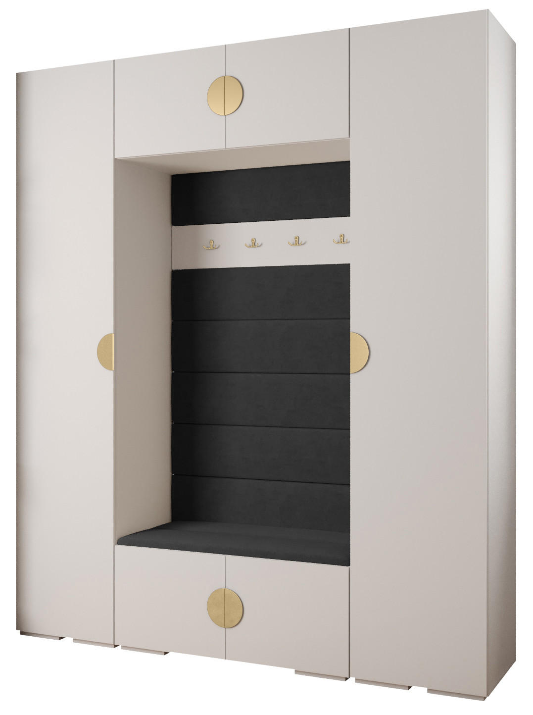 Abiks Möbel Garderoben-Set Weiß, Schwarz, Gold 200x236.7x47 cm