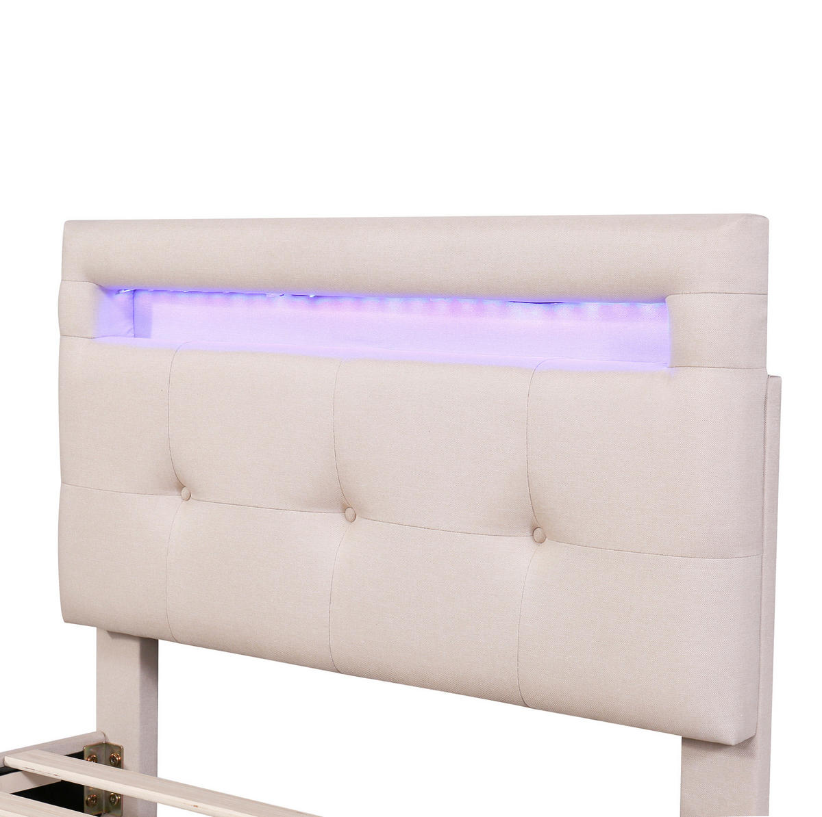 ČALÚNENÁ posteľ z dreva a čalúnenia 90x200 cm béžová s LED osvetlením a 2 zásuvkami - béžová, textil (90/200cm) - Modfu