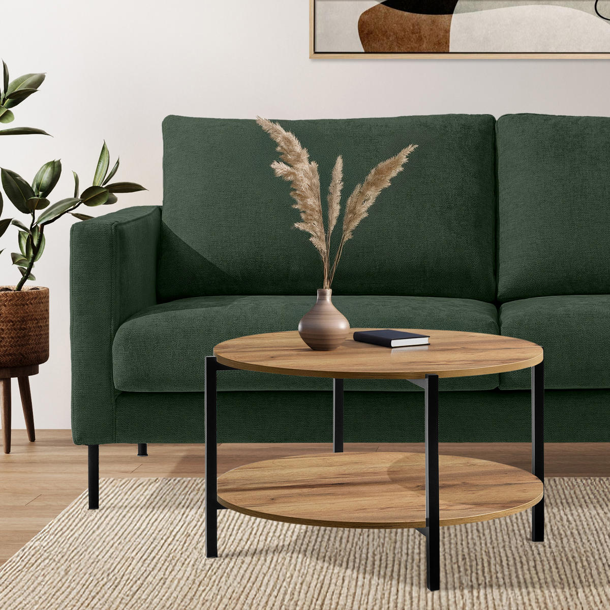 COUCHTISCH HEIRO Kaffeetisch - Eichefarben, Holzwerkstoff/Metall (69/69/45cm) - KONSIMO®