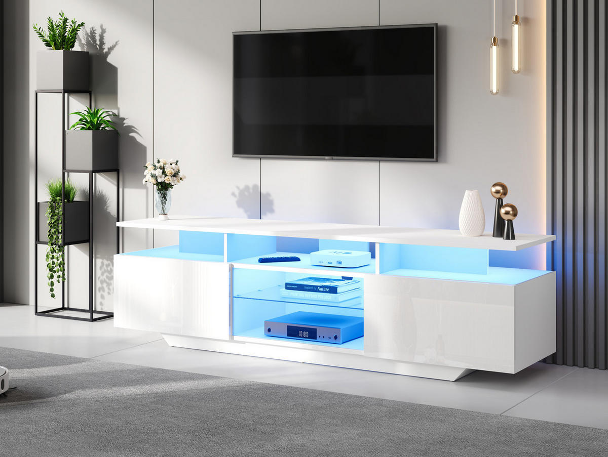 LOWBOARD 160/40/45 cm aus MDF mit LED-Beleuchtung und Hochglanzfront Weiß - Weiß, Holzwerkstoff (160/45/40cm) - Modenvie