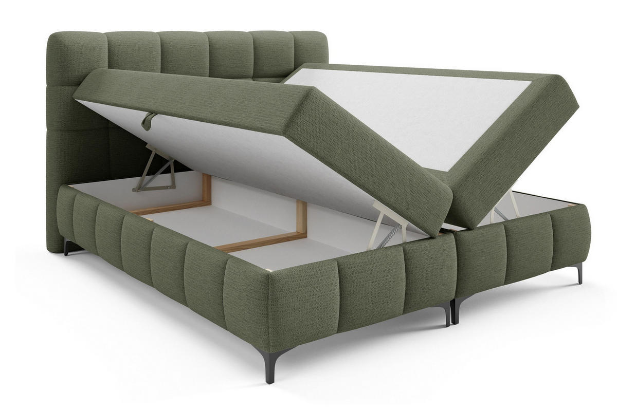 BOXSPRINGBETT 140x200 Altessa mit Bettkasten, Matratze, Topper, Grün - Grün, Holz/Textil (140/200cm) - Emporius