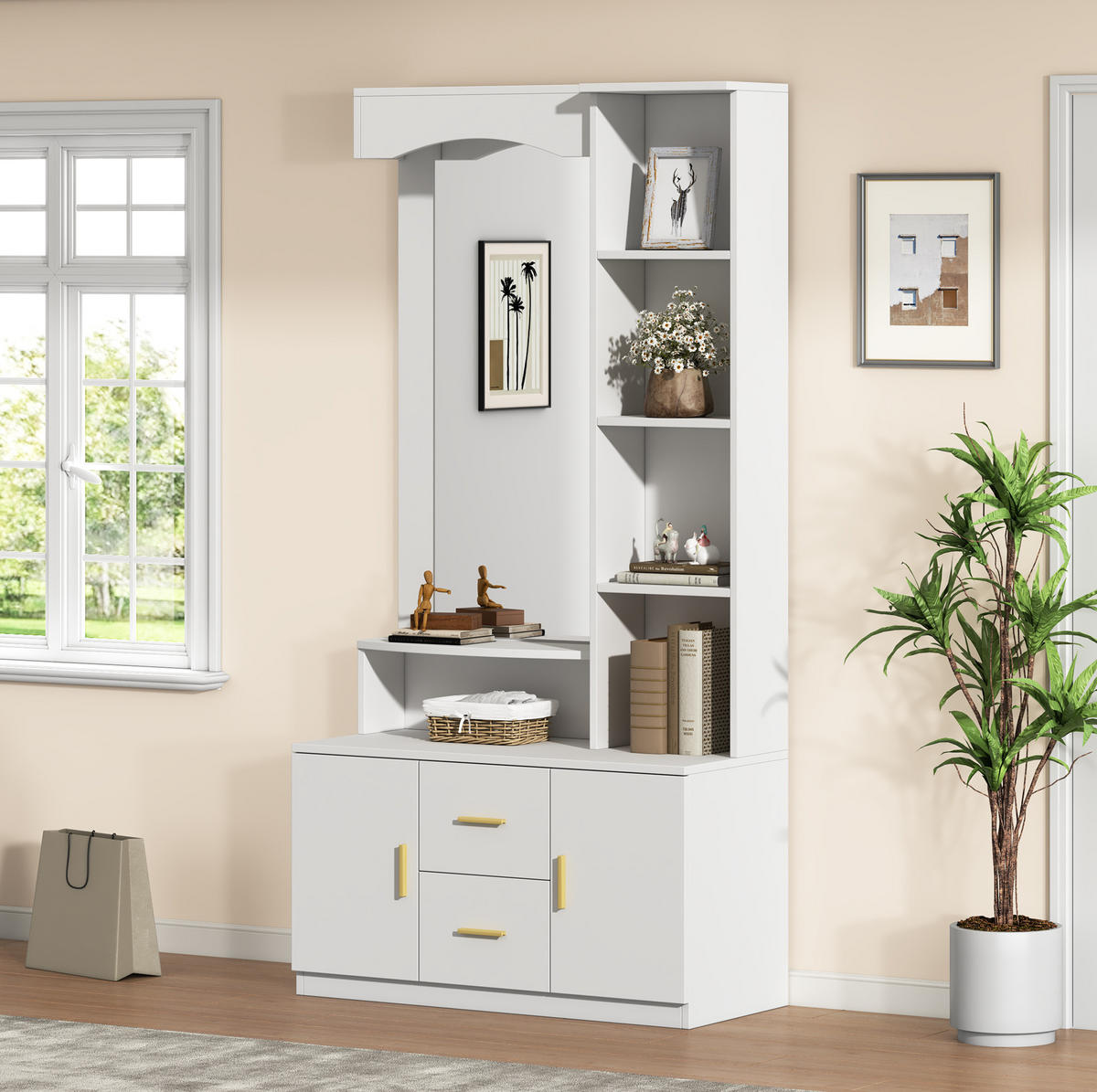 SCHUHSCHRANK aus MDF 90x40x180cm in Weiß mit Spiegel & Soft-Close - Weiß, Holzwerkstoff (90/180/40cm) - Modfu