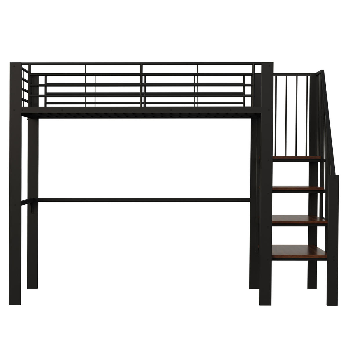 VISOKI krevet 90/200 cm s integriranim stubištem i prostorom za pohranu, stabilna metalna konstrukcija, Crna - crna, metal (90/200cm) - Redom