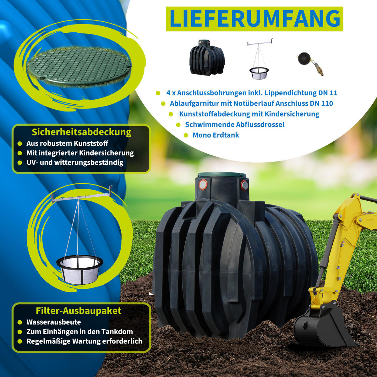 RETENTIONSZISTERNE Plus 6800 L inkl. Tankabdeckung - Schwarz, Kunststoff (200/240/245cm) - 4rain