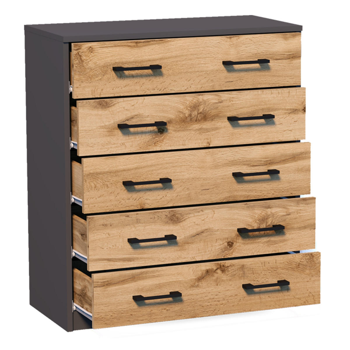 KOMMODE mit 5 Schubladen in Graphit-Eiche - Eichefarben/Graphitfarben, Holzwerkstoff (74/85/35cm) - Home Collective