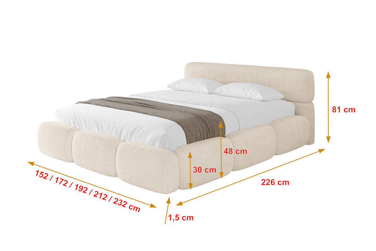 POLSTERBETT mit Bettkasten und Lattenrost, Boxbett ohne Matratze - ELVA-v1 200x200 Beige - Beige, Holzwerkstoff/Textil (200/200cm) - ALTDECOR
