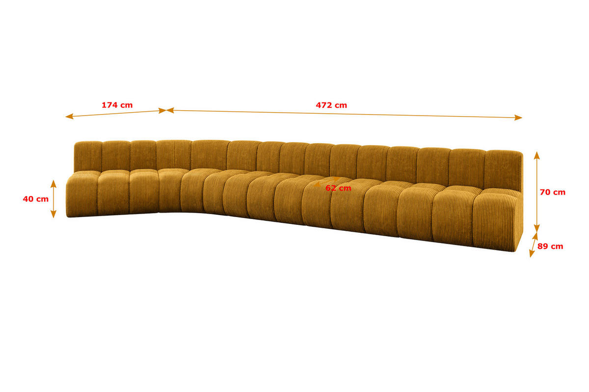 ECKSOFA modulares Sofa Montra-L3 - 472x174x70 cm Senfgelb - Currygelb, Holzwerkstoff/Textil (472/174cm) - ALTDECOR