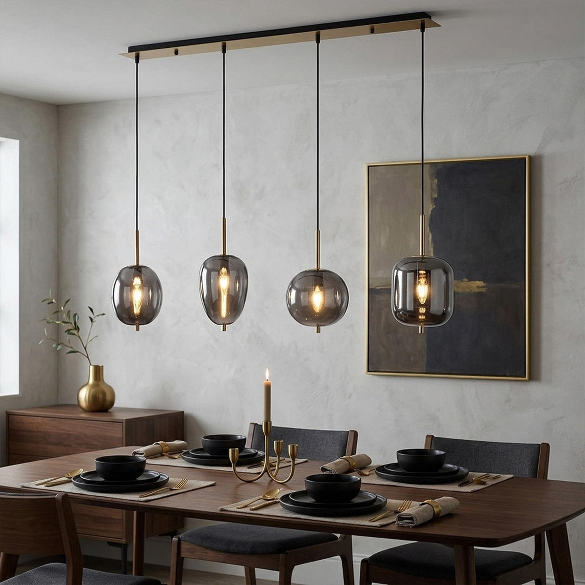 HÄNGELEUCHTE Metall Rauchgrau 4 Flammig - Grau, Glas (110/18.5/120cm) - Globo Lighting