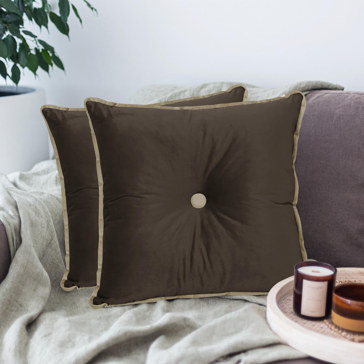 DEKOKISSEN Quadratische Samt 50*50cm - Dunkelbraun, Textil (50/50cm) - Vercart