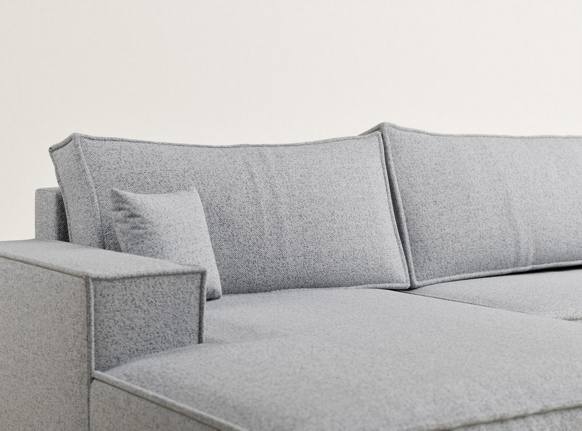 WOHNLANDSCHAFT Kyoto Hellgrau Webstoff - Hellgrau/Schwarz, Holz/Holzwerkstoff (398/70/148cm) - Maison de Reve