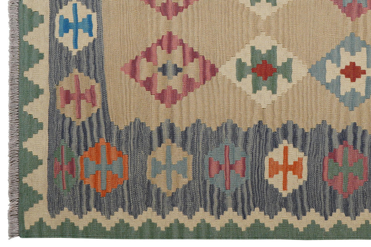 HANDWEBTEPPICH Kelim Gashgai Beige 202/159 cm Schurwolle - Beige, Textil (159/202cm) - Looma