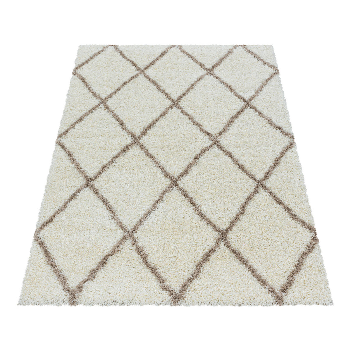 TEPPICH Hochflor Shaggy Geometrisch Polypropylen Wohnzimmer Creme Rechteckig 140x200 - Creme, Textil (140/200cm) - KADIMA DESIGN