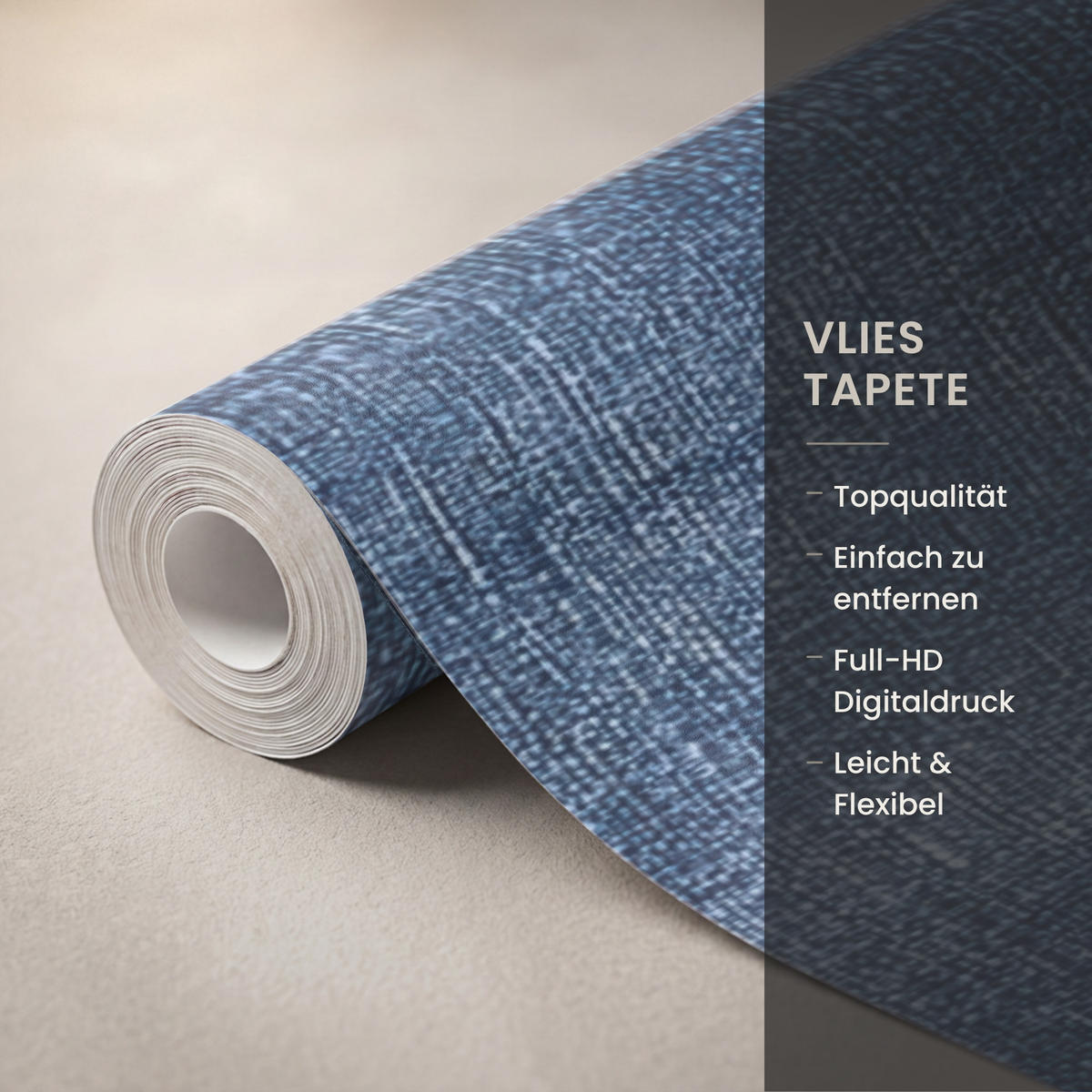 TAPETE - Leinen - Textur - Muster - Denim - Rustikal - 300x260 cm - Blau, Papier (300/260cm) - OnlyWow