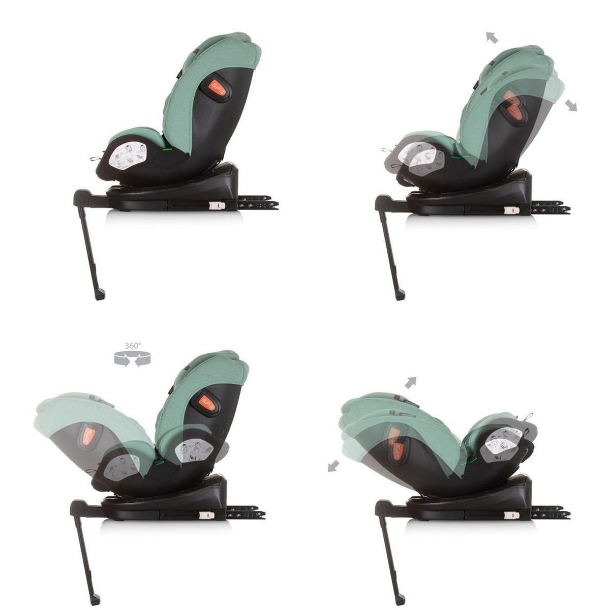 KINDERSITZ Tourino i-Size (40-150cm) grün Isofix, höhenverstellbar, Stützbein, drehbar - Grün, Kunststoff (46/78/49cm) - Chipolino