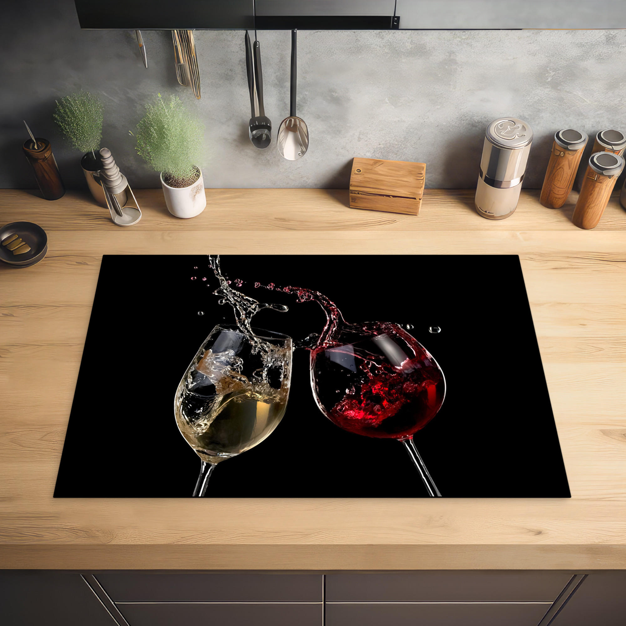 HERDABDECKPLATTE Rotwein - Weißwein - Glas - Schwarz 77x51 cm - Weinrot, Kunststoff (77/0.2/51cm) - MuchoWow