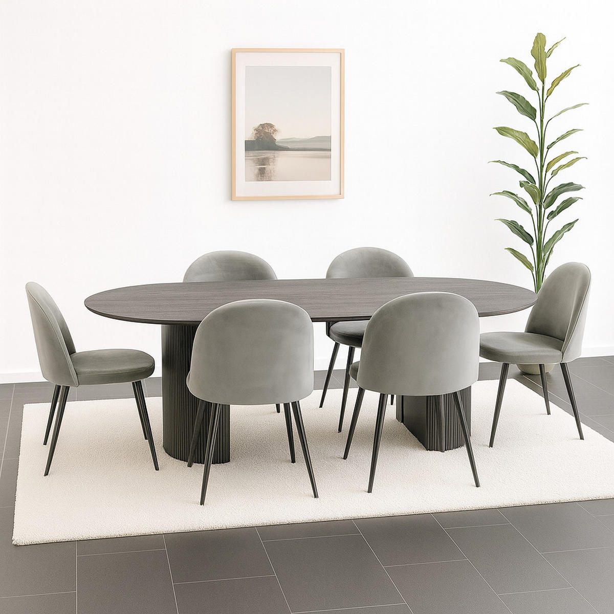 ESSGRUPPE 7-TLG. Kyoto Dunkelbraun, Grau - Dunkelbraun/Grau, Holzwerkstoff/Textil (210/75/100cm) - ebuy24