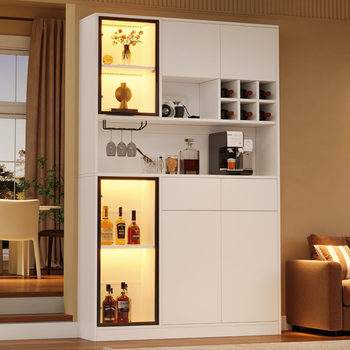 KÜCHENSCHRANK Vitrine weiß mit LED, 120/200/33 cm, Spanplatte und Glas, Weiß, MIT LED-BELEUCHTUNG, für Wohnbereich - Weiß, Holzwerkstoff (33/200/120cm) - Rolipo