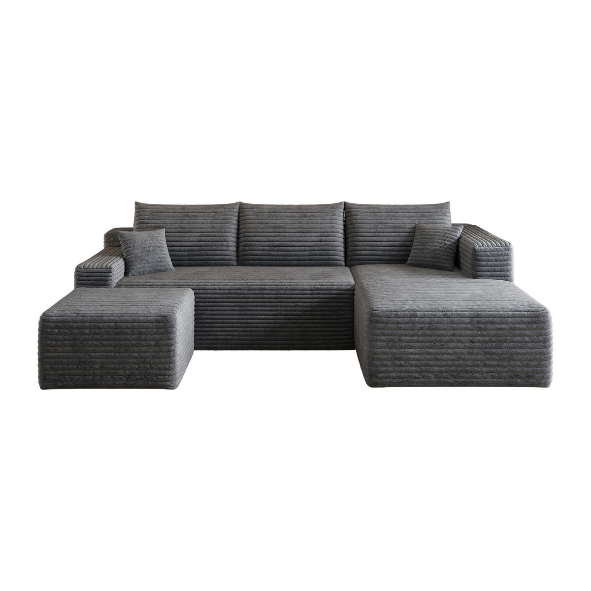 WOHNLANDSCHAFT Cord Dunkelgrau - Grau, Textil (241/58/151cm) - WISHDOR