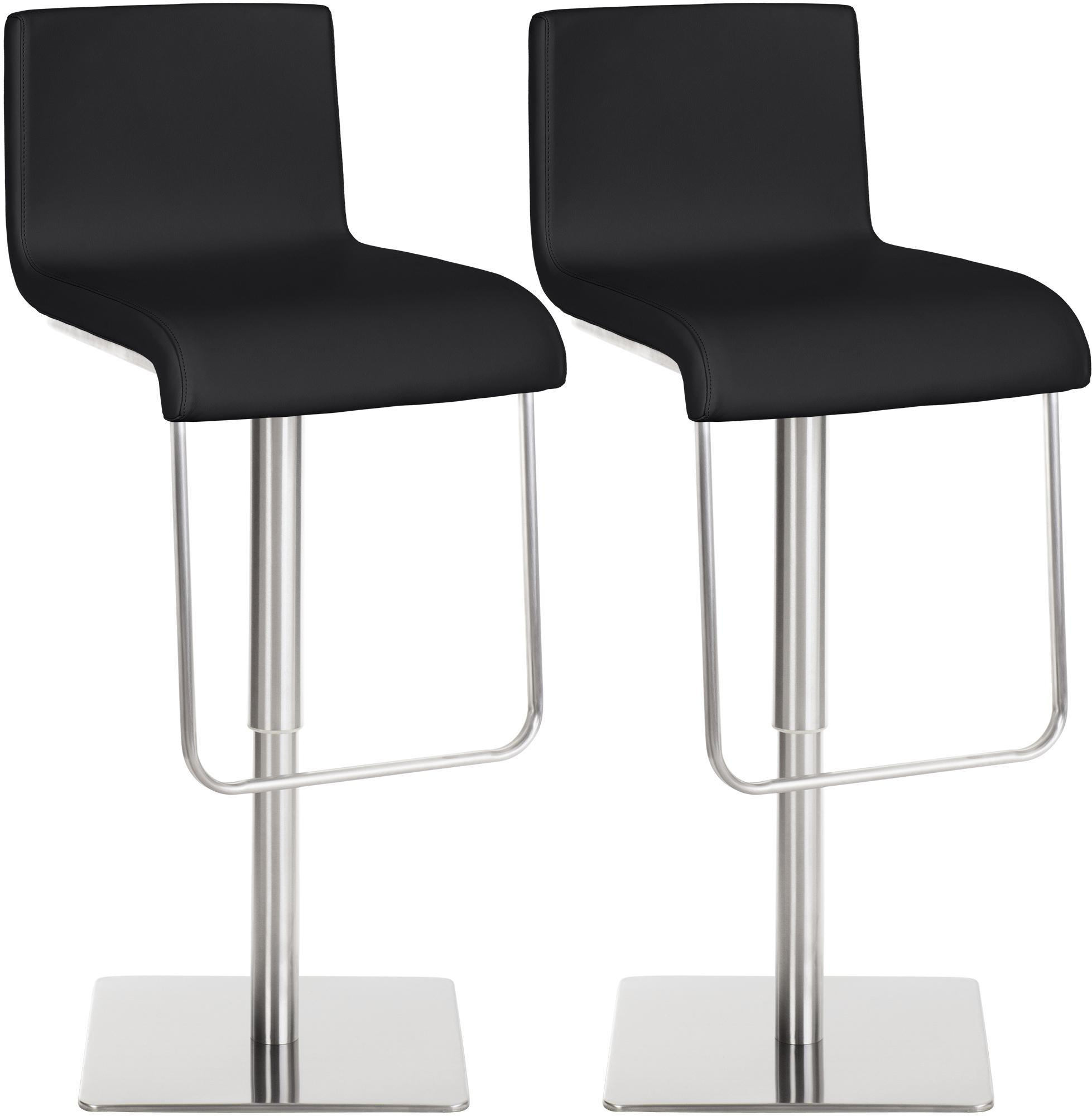 BARHOCKER 2er Set Lederlook Schwarz - Edelstahlfarben/Schwarz, Textil/Metall (41/80/46cm) - CLP