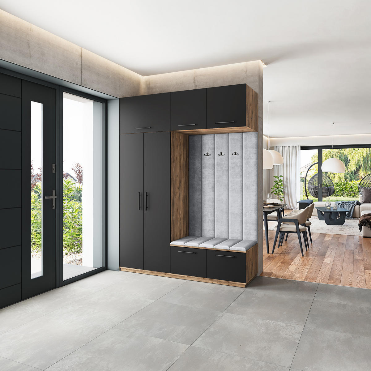 GARDEROBENSCHRANK REMA 180/240/60 cm Modern Eichefarben - Eichefarben/Schwarz, Holzwerkstoff (180/240/60cm) - MASSENO