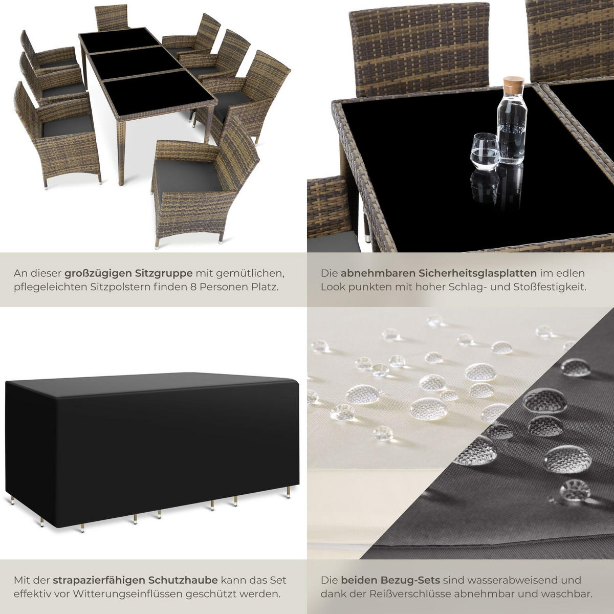 RATTAN-SITZGRUPPE aus Aluminium Menorca, inklusive Schutzhülle, natur - Naturfarben, Kunststoff - tectake