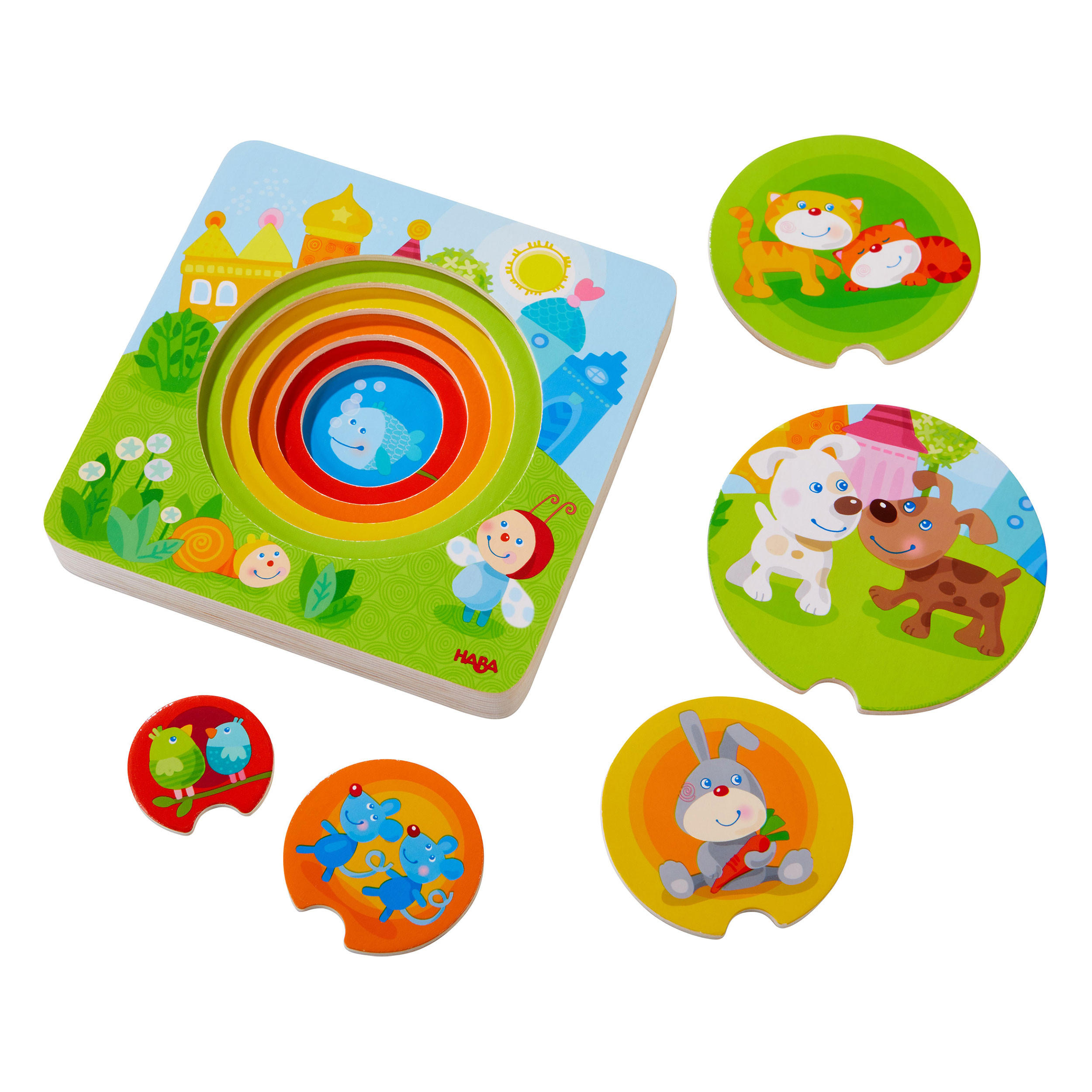 HOLZPUZZLE Kunterbunte Tierkinder, ab 4 Jahre - Multicolor, Naturmaterialien (15/2/15cm) - Haba