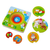 HOLZPUZZLE Kunterbunte Tierkinder, ab 4 Jahre - Multicolor, Naturmaterialien (15/2/15cm) - Haba