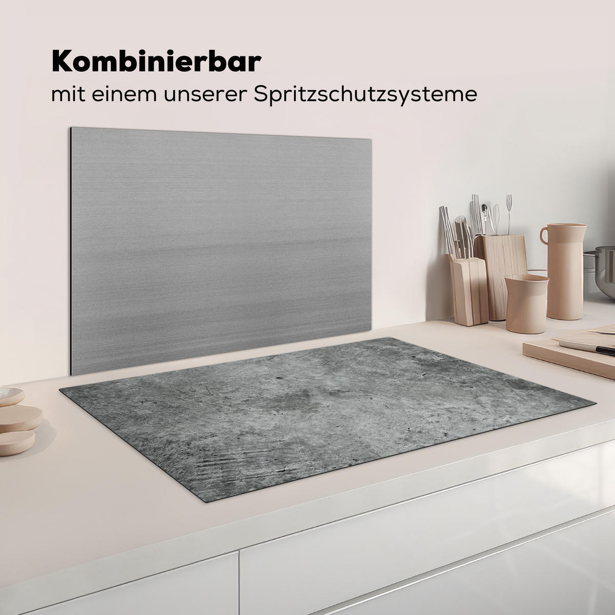 HERDABDECKPLATTE Beton - Schiefer - Grau -Betonstruktur Ceranfeldabdeckung 85x52 cm - Grau, Kunststoff (85/52/0.2cm) - MuchoWow